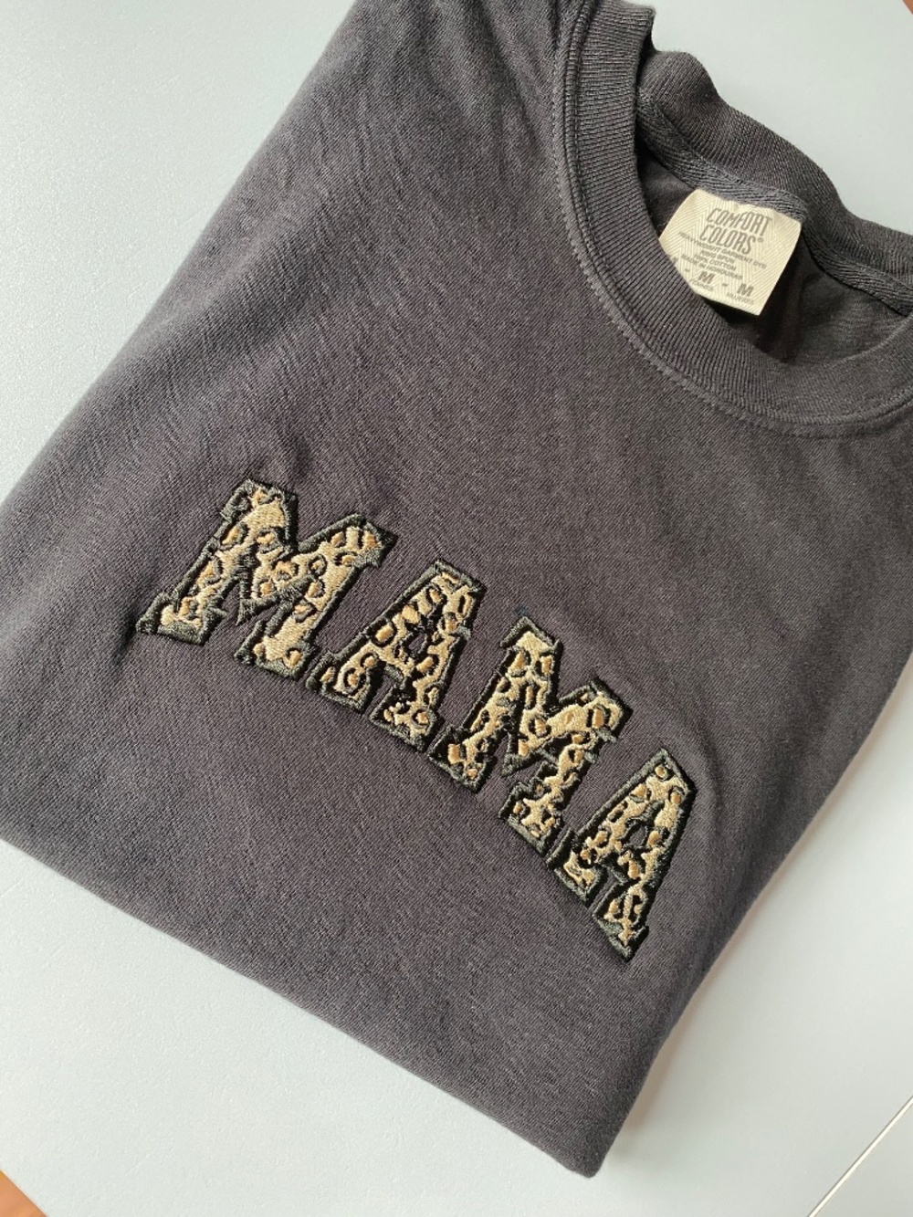 Embroidered leopard print MaMa Cotton comfort colors Tshirt - Picture 5 of 10